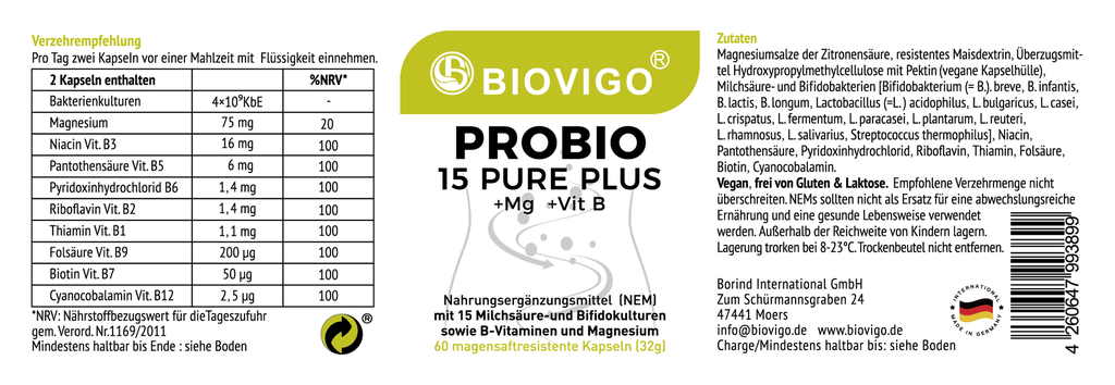 PROBIO  15 PURE PLUS + Mg + Vit B 